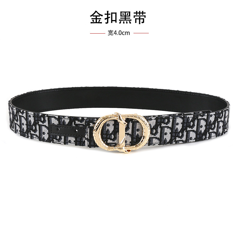 跨境男士皮带3.8cm时尚平纹荔枝纹简约布带皮带字母cd扣头腰带 21