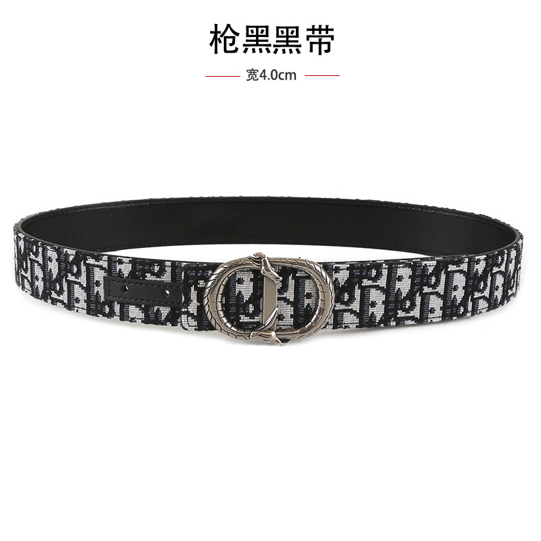 跨境男士皮带3.8cm时尚平纹荔枝纹简约布带皮带字母cd扣头腰带 16