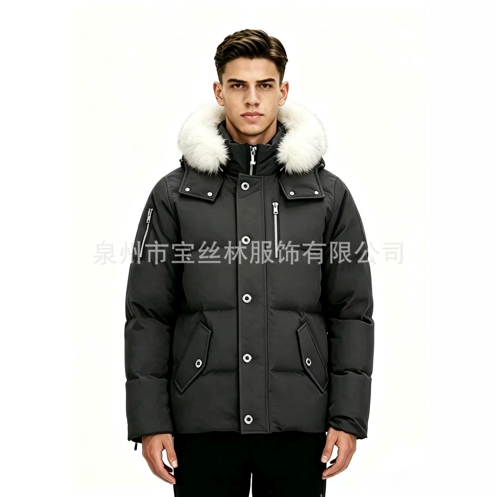 PalmMoose06MenCanadianStyleFurHooded3QDownJacket 4