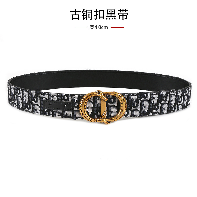 跨境男士皮带3.8cm时尚平纹荔枝纹简约布带皮带字母cd扣头腰带 14