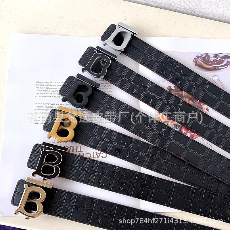 男士腰带时尚高颜值经典款皮带b家休闲百搭裤带网红简约格纹腰带