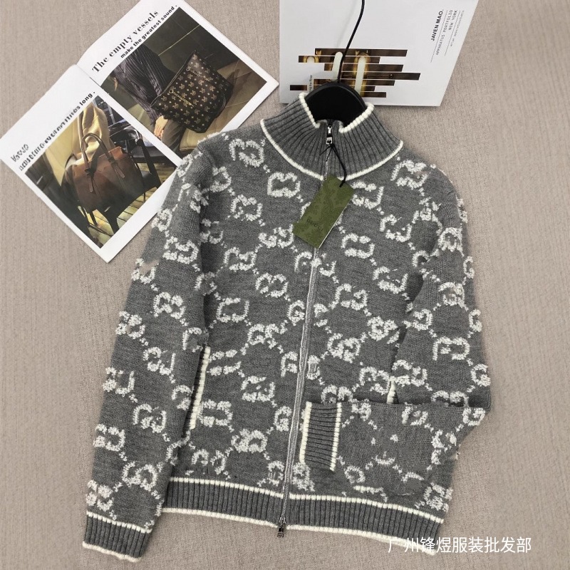 高版本南油G家新款毛巾绣立领拉链双G满印针织羊毛开衫外套 3