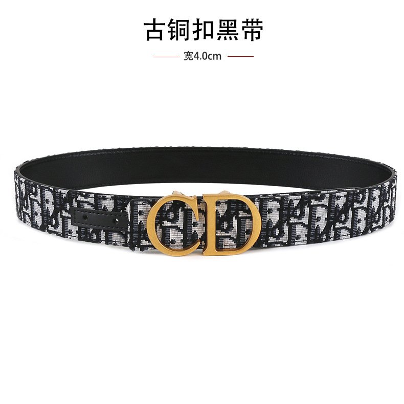 跨境男士皮带3.8cm时尚平纹荔枝纹简约布带皮带字母cd扣头腰带 4