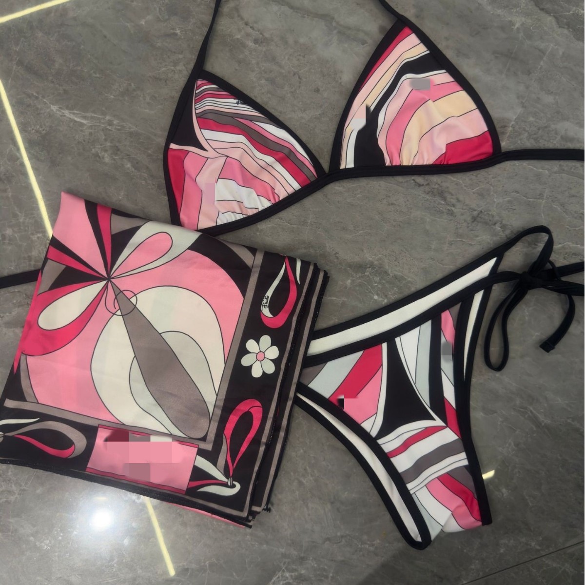 2026条纹比基尼泳衣丝巾Stripedbikiniscarfswimwearsarong 2