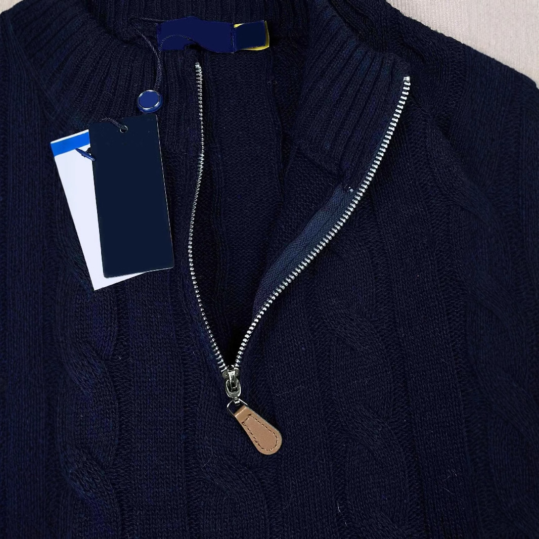 实拍RL拉夫小马标毛衣女刺绣针织衫男秋冬立领麻花情侣半拉链