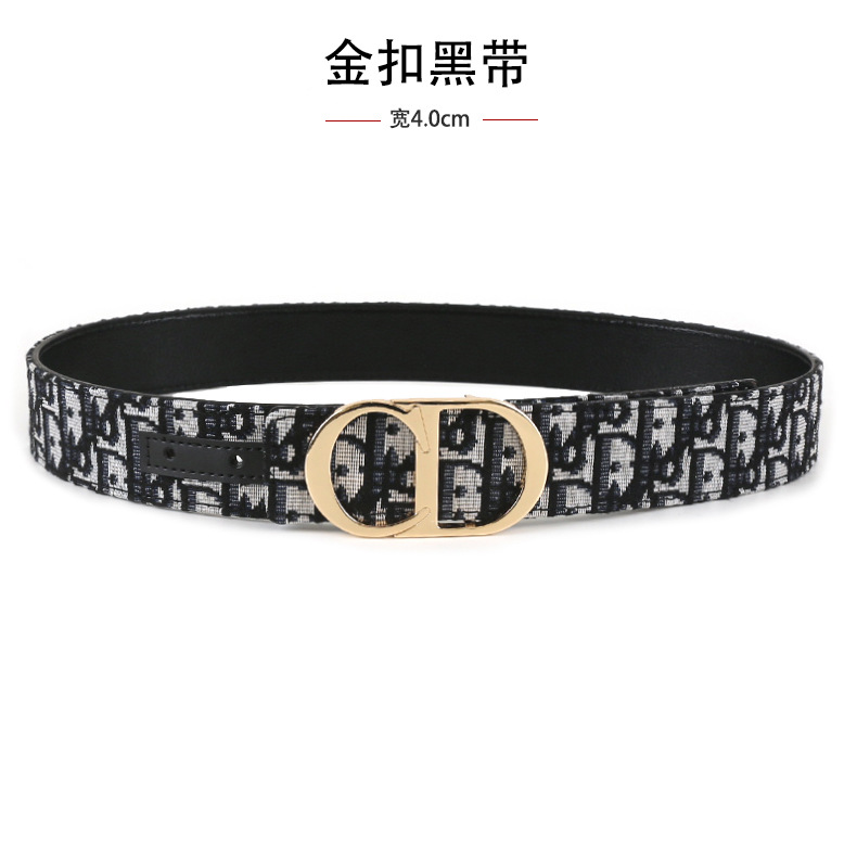 跨境男士皮带3.8cm时尚平纹荔枝纹简约布带皮带字母cd扣头腰带 9