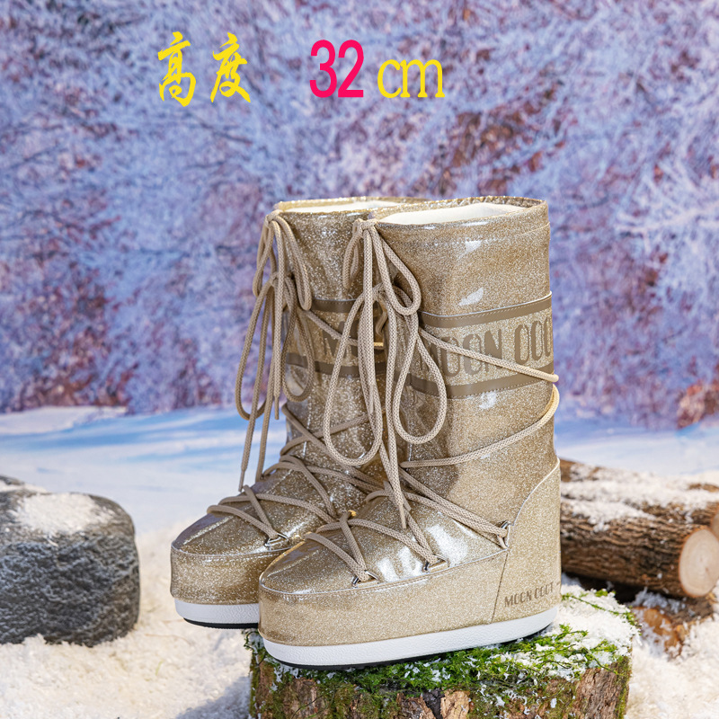 时尚月亮加绒雪地靴2025冬季新款厚底保暖防滑耐磨长筒滑雪靴女 19