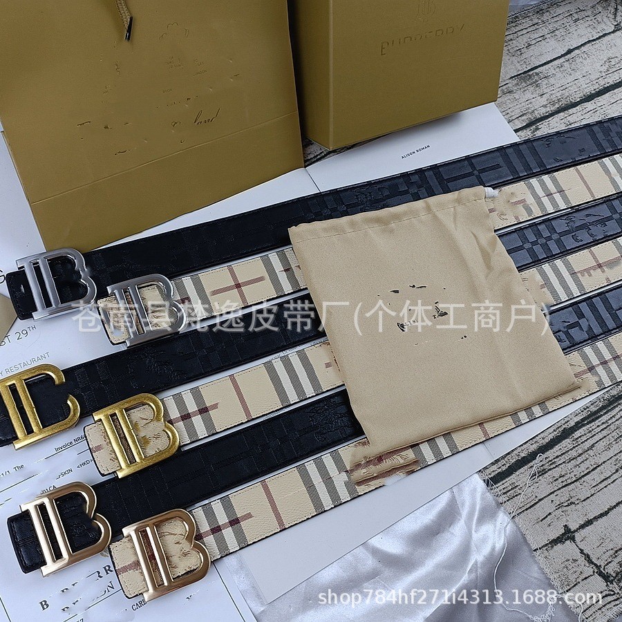男士腰带时尚高颜值经典款皮带b家休闲百搭裤带网红简约格纹腰带 3
