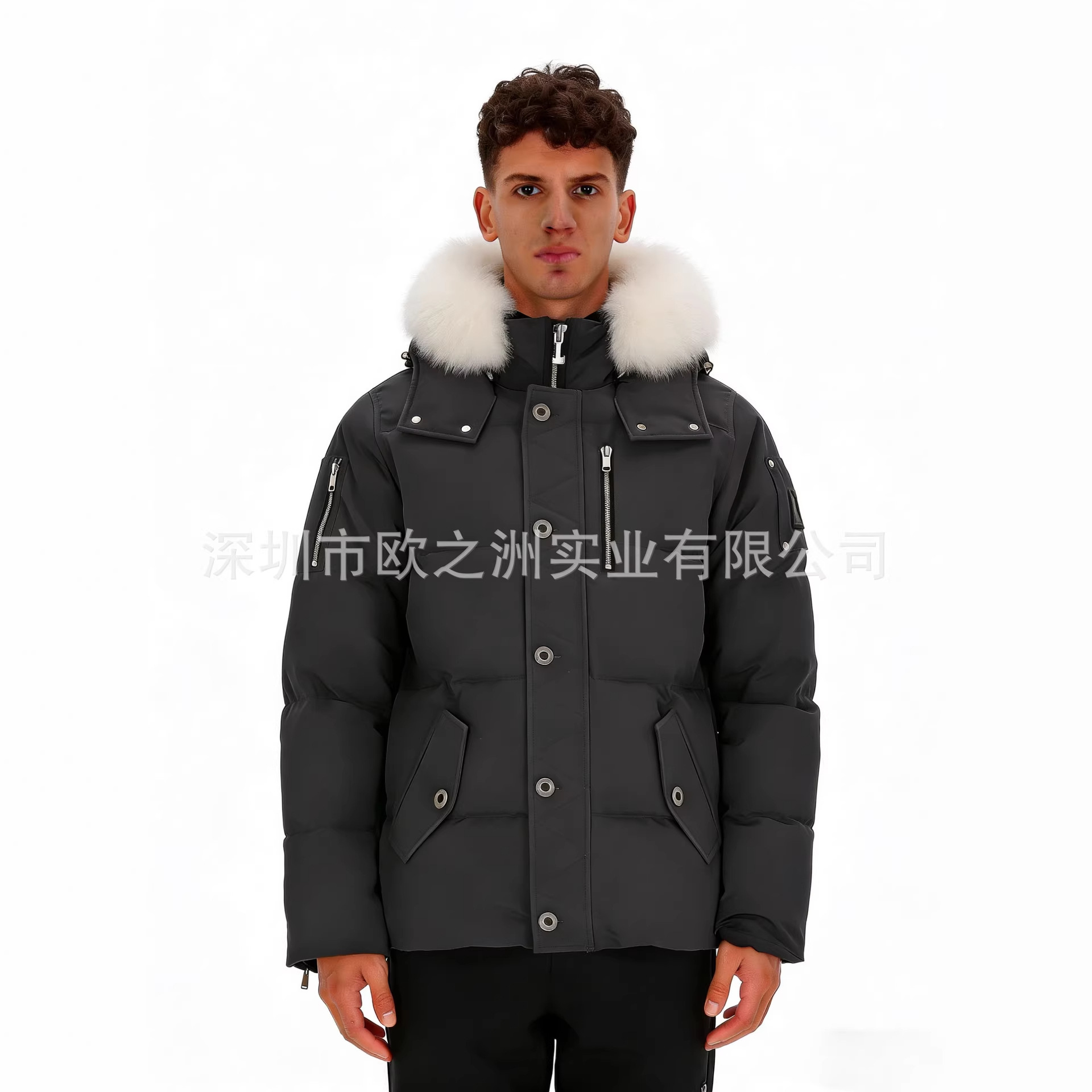 PalmMooseMenCanadianStyleFoxFurHooded3QDownJacket 5