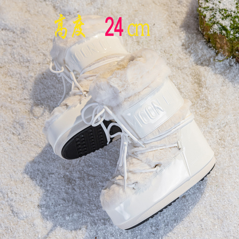 时尚月亮加绒雪地靴2025冬季新款厚底保暖防滑耐磨长筒滑雪靴女 14