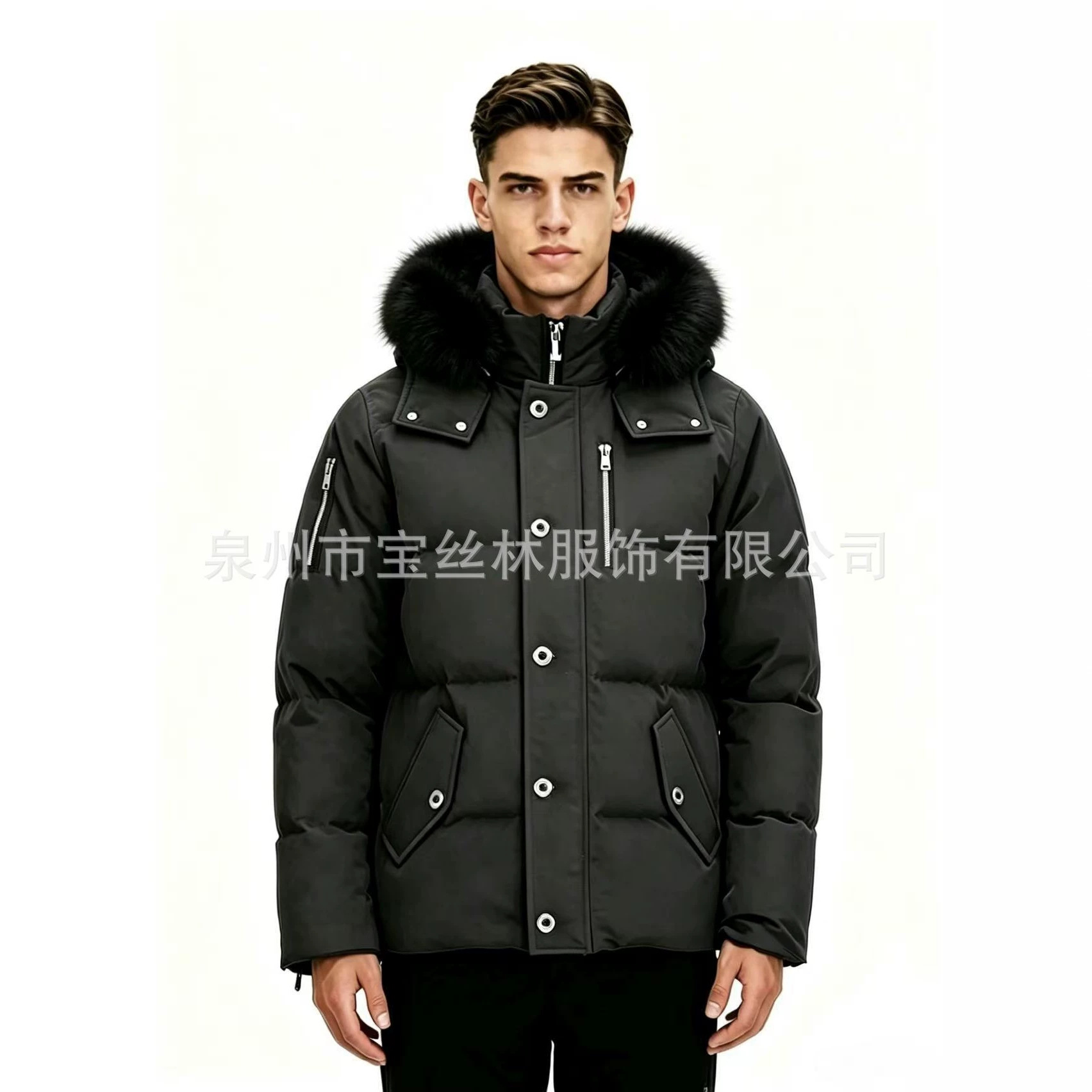 PalmMoose06MenCanadianStyleFurHooded3QDownJacket 1