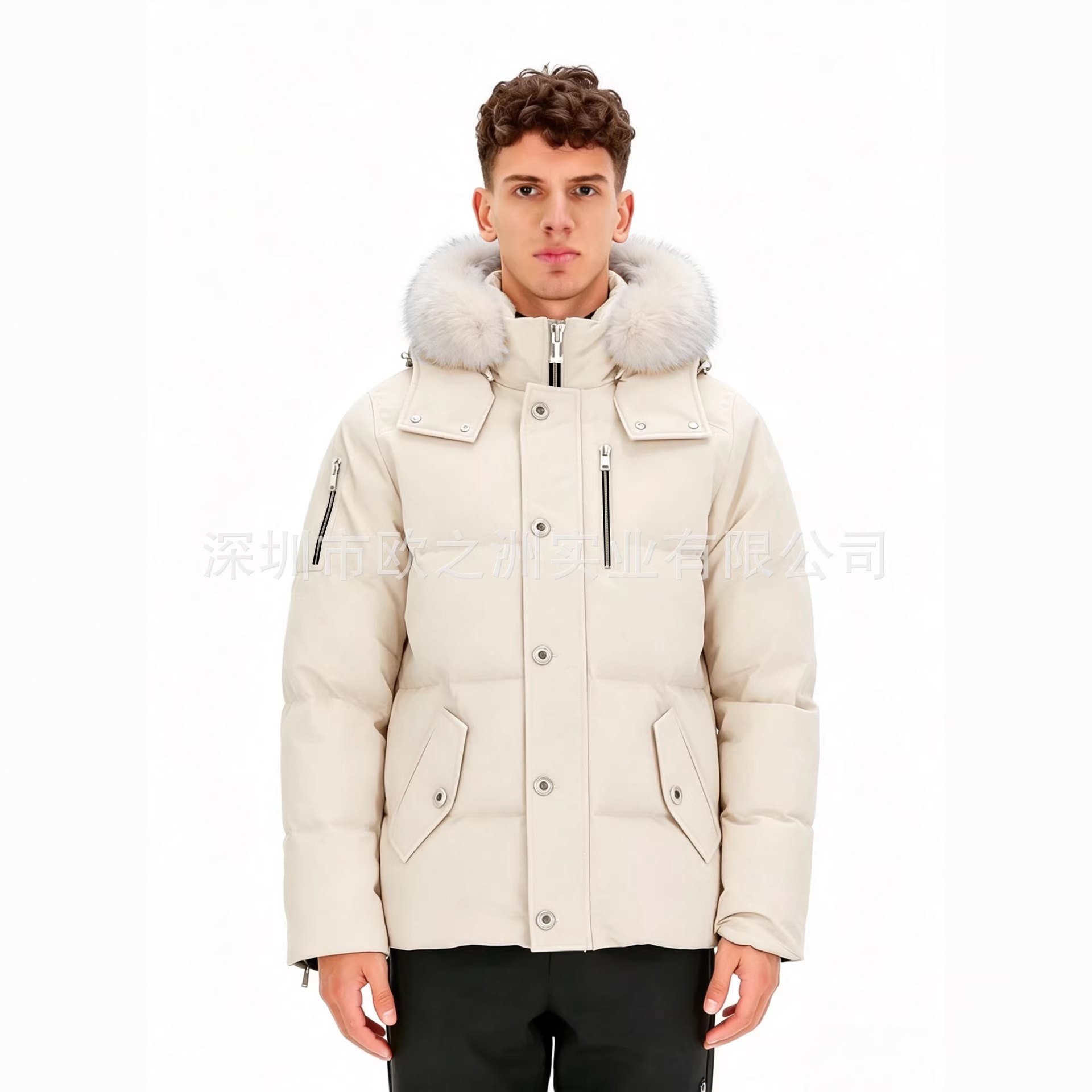 PalmMooseMenCanadianStyleFoxFurHooded3QDownJacket 3