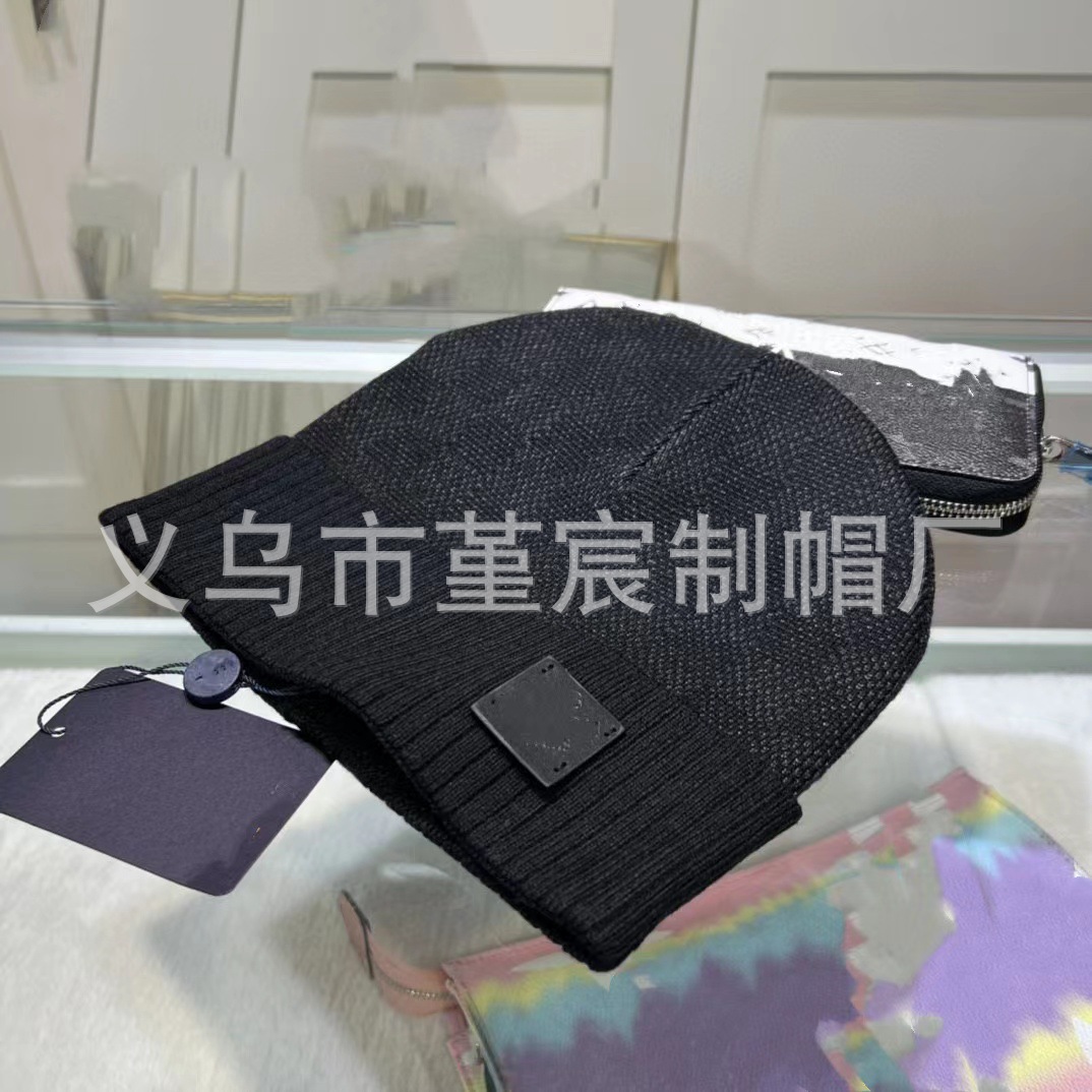 跨境外贸秋冬款L家卷边毛线帽女网红百搭冷帽保暖满印花针织帽男 28