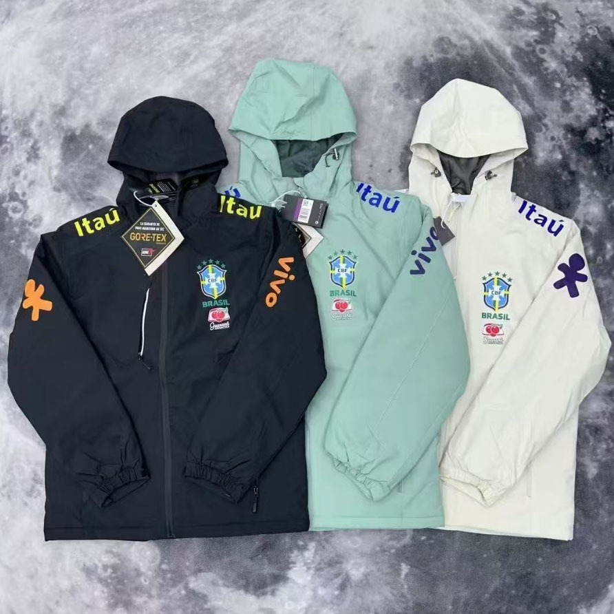 巴西足球冲锋衣棉服巴黎巴萨切尔西男女风衣加绒薄款