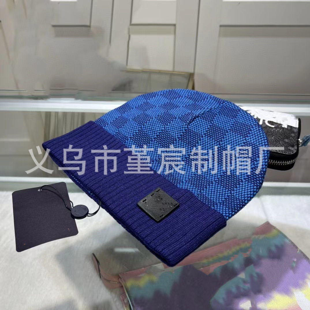 跨境外贸秋冬款L家卷边毛线帽女网红百搭冷帽保暖满印花针织帽男 18