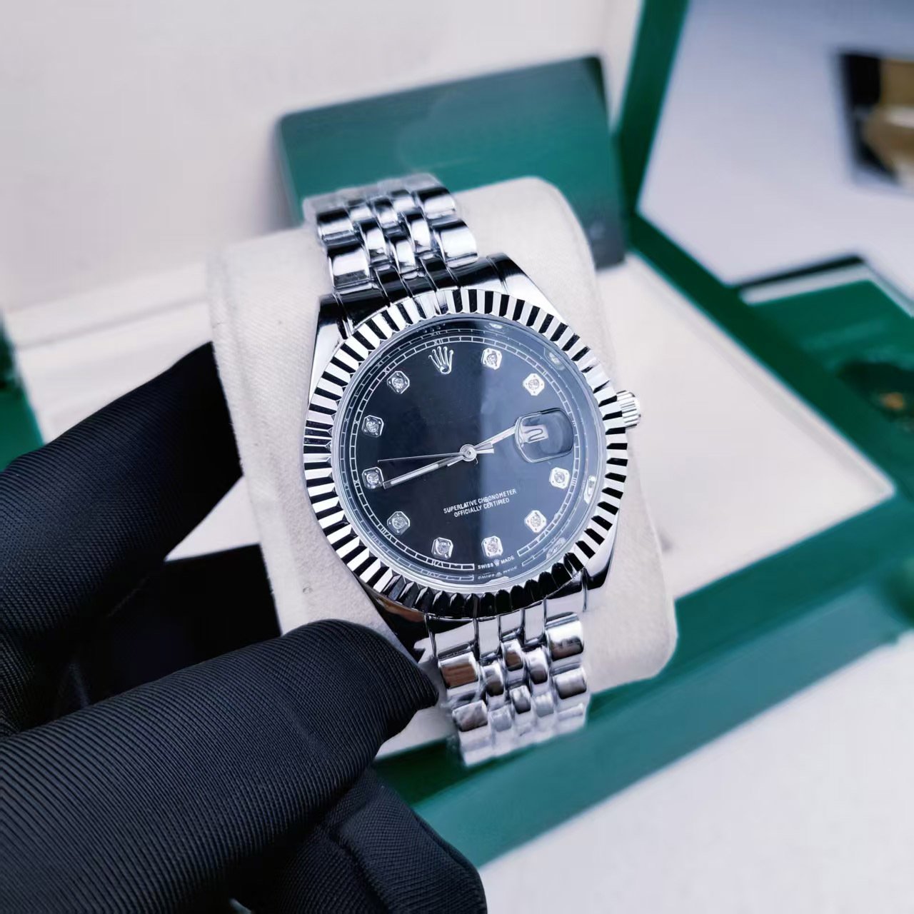 日志实心钢带12钻银黑