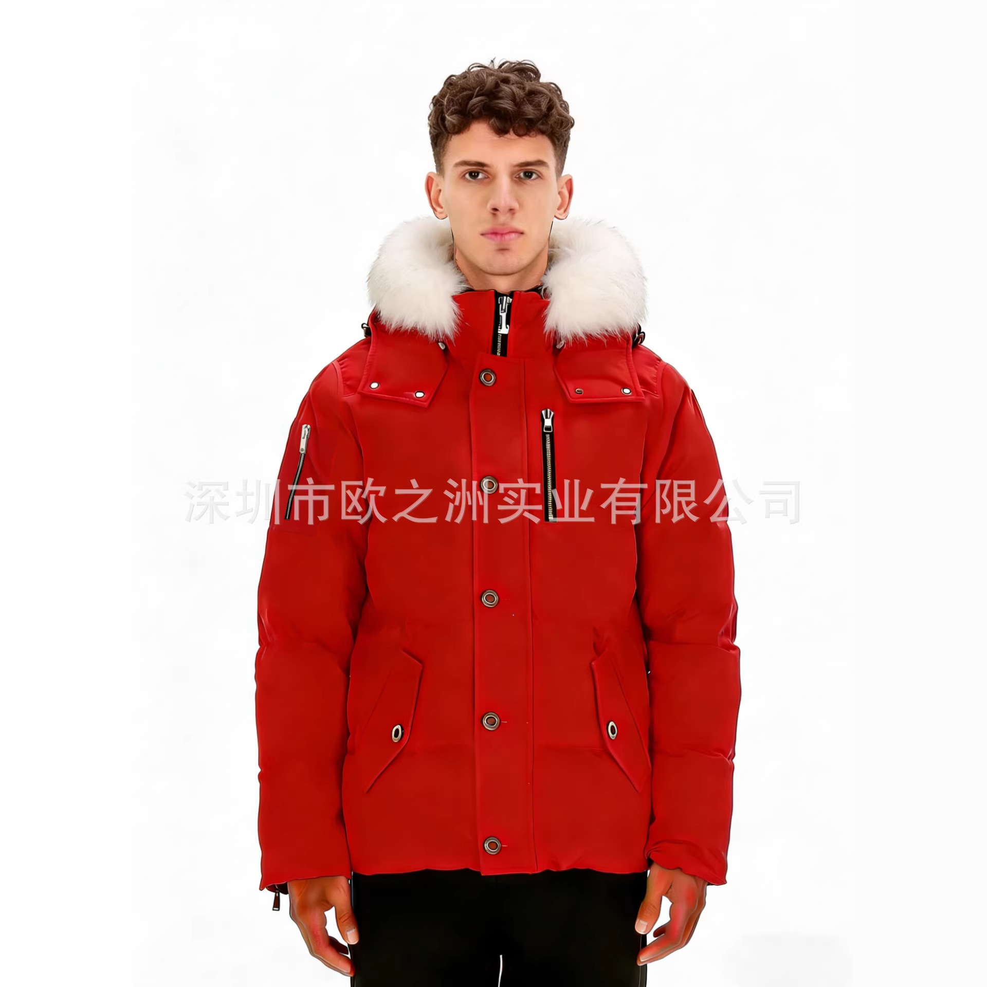 PalmMooseMenCanadianStyleFoxFurHooded3QDownJacket 4