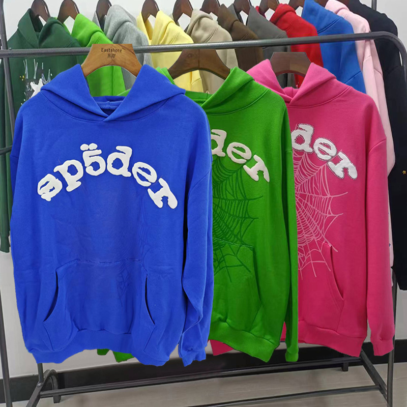 海外原版重磅450G加厚糕绒卫衣连帽衫男发泡印蜘蛛Sp5der hoodies 3