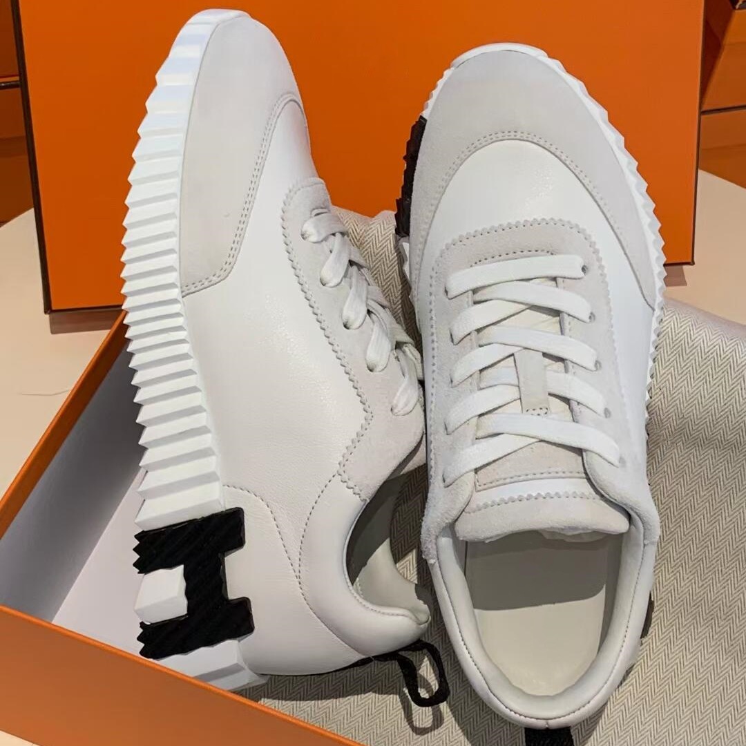 牛皮版~H拼色小白鞋女2025新款真皮版本圆头系带平底休闲情侣板鞋