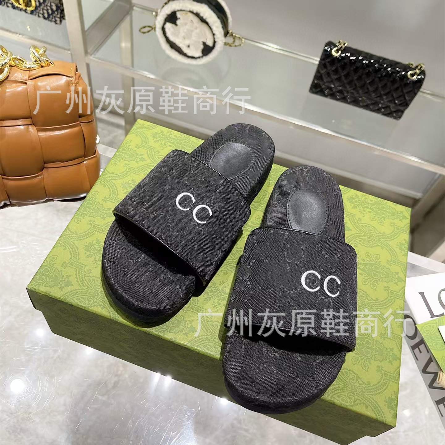 G家2023新款网红夏工厂直销刺绣拖鞋印花增高厚底休闲一字女凉拖 17