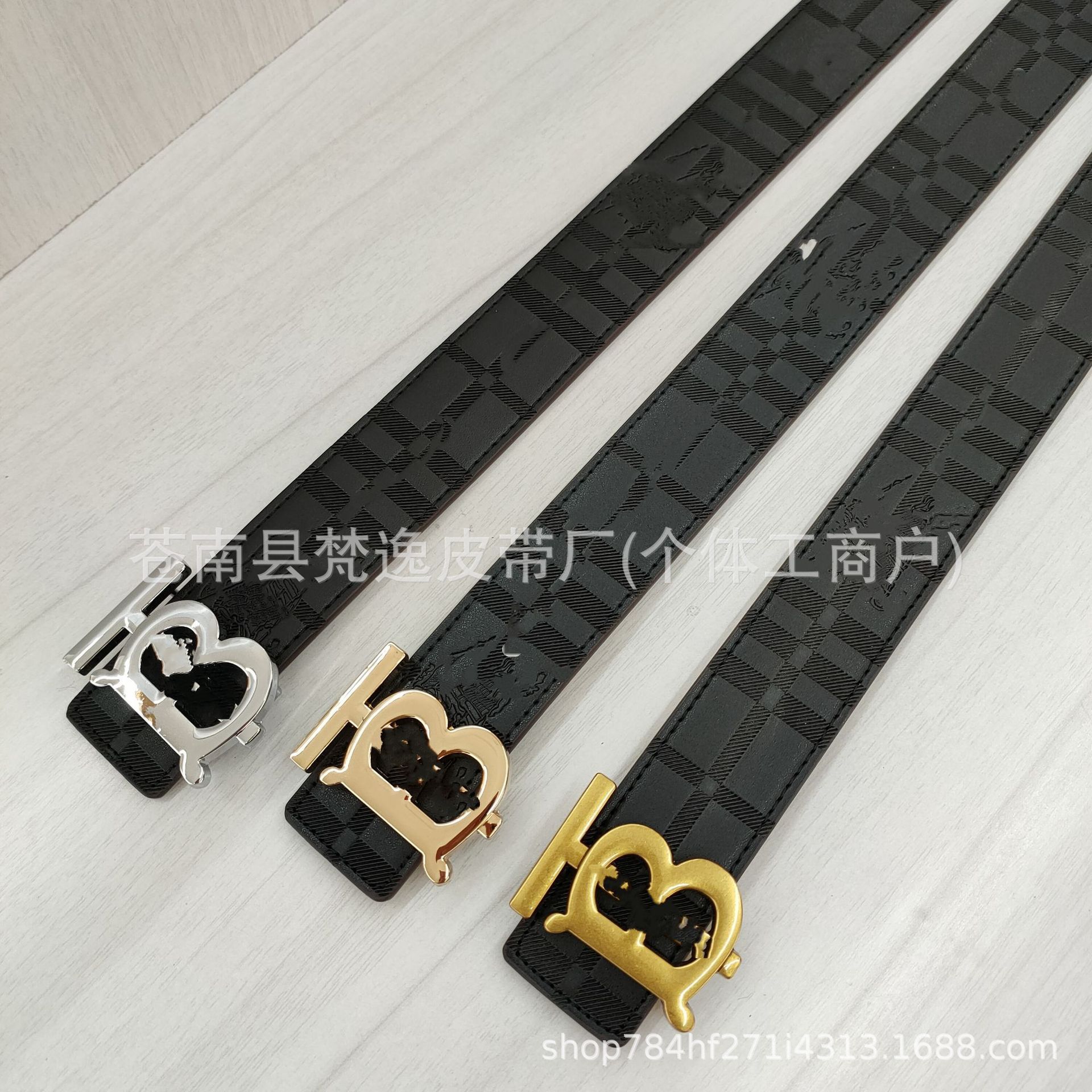 男士腰带时尚高颜值经典款皮带b家休闲百搭裤带网红简约格纹腰带 4
