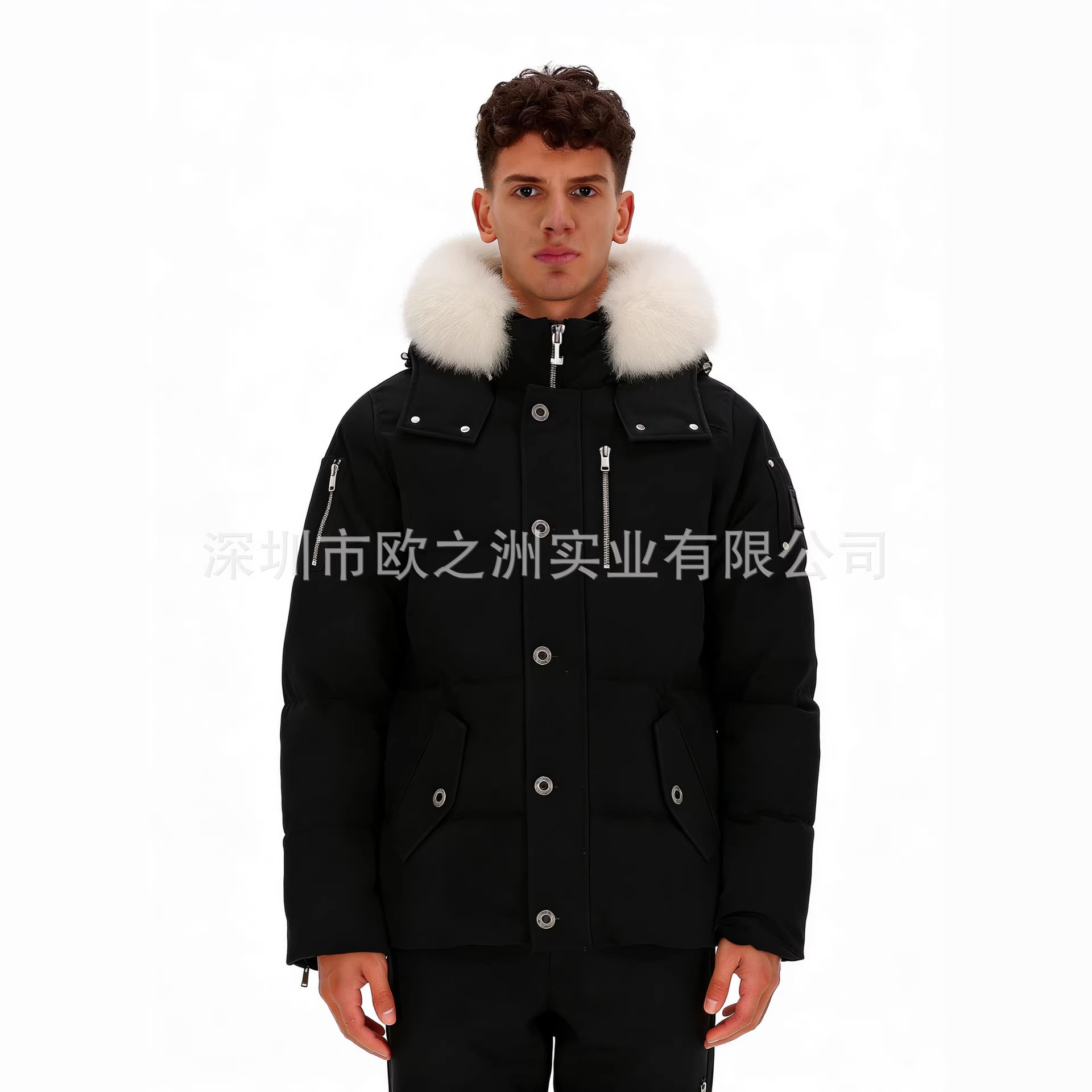 PalmMooseMenCanadianStyleFoxFurHooded3QDownJacket 2