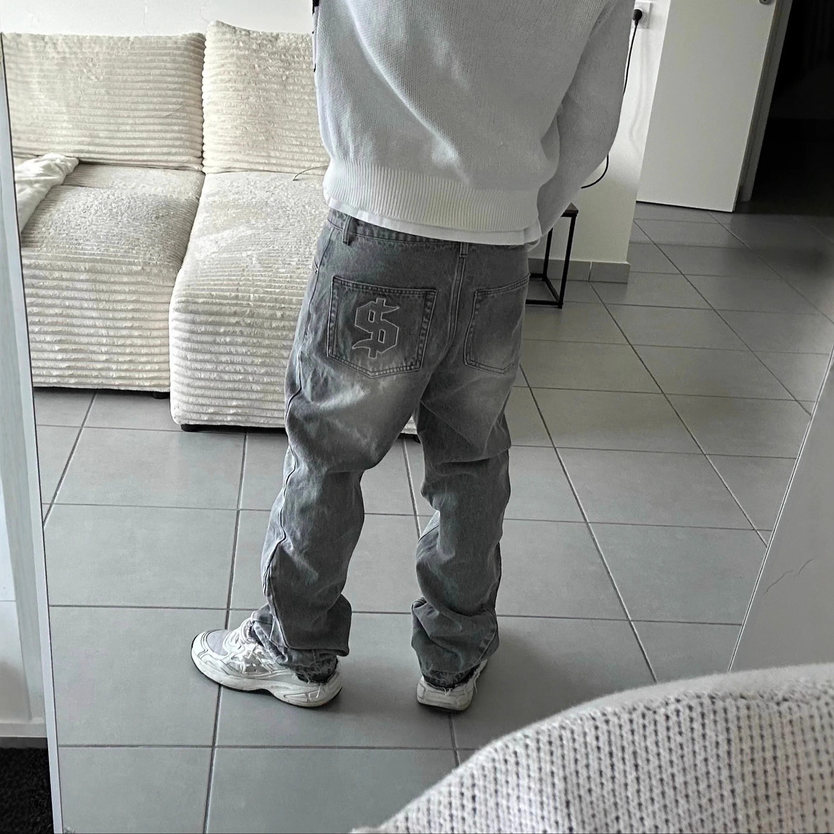 欧美跨境时尚复古美式高街水洗做旧毛边牛仔裤个性街头休闲直筒裤