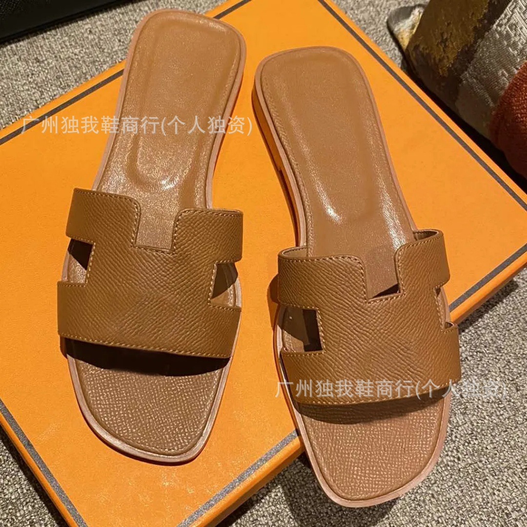 高版本款H型英伦风水钻一字平底凉拖外贸热销透气大码女鞋slipper 4