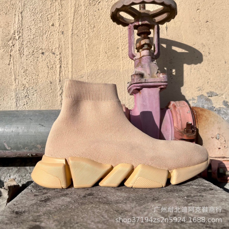 跨境巴黎弹力袜子鞋女高帮休闲运动鞋B家百搭厚底针织短靴子袜靴 11