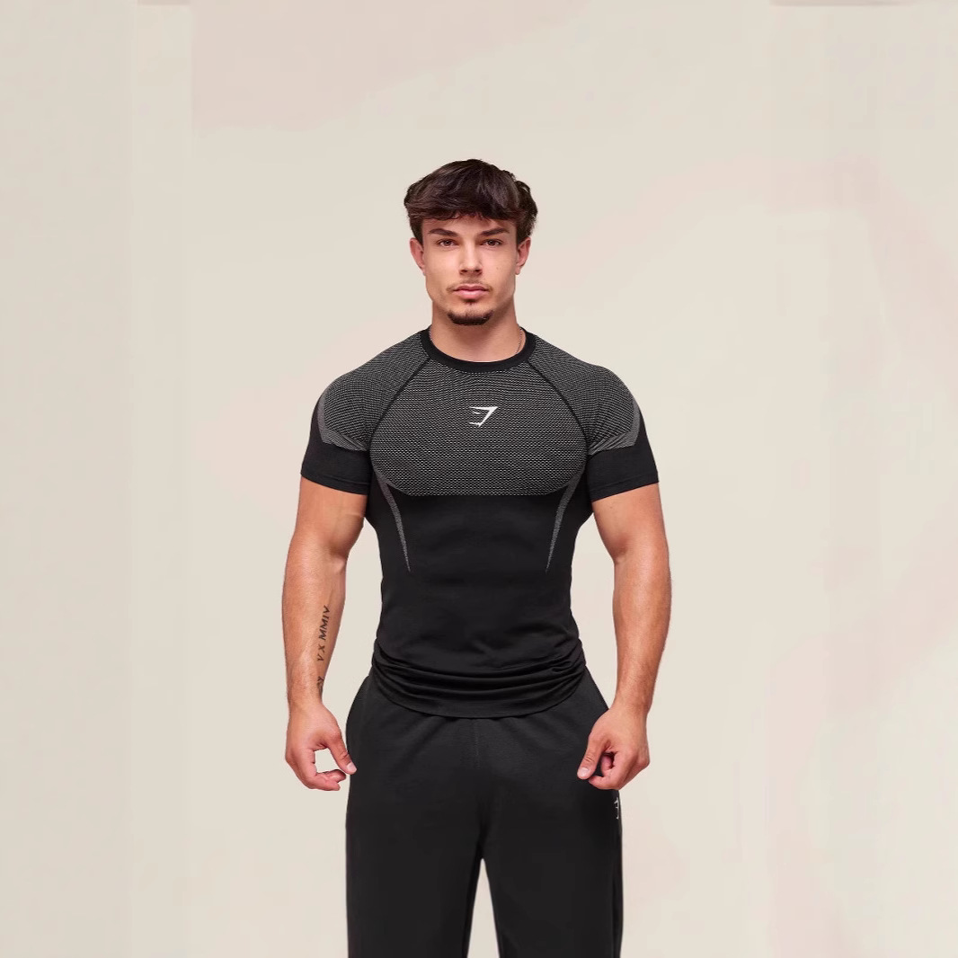 GYMSHARK新款跑步运动健身上衣休闲透气紧身短袖休闲跑步T恤鲨鱼 2