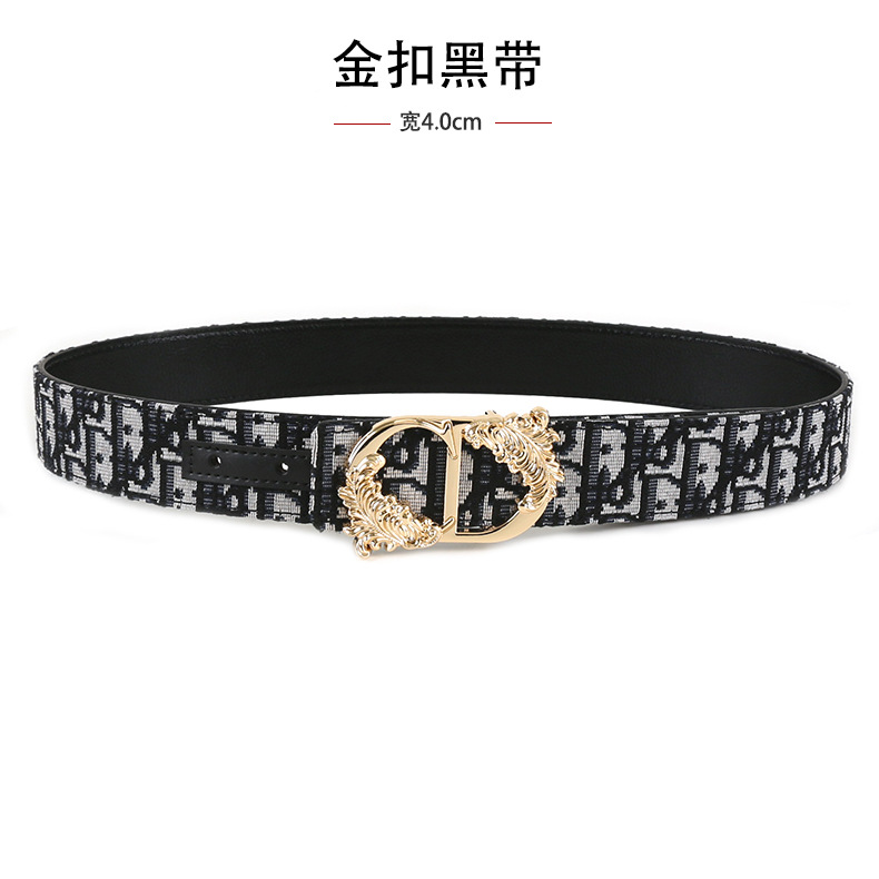 跨境男士皮带3.8cm时尚平纹荔枝纹简约布带皮带字母cd扣头腰带 15