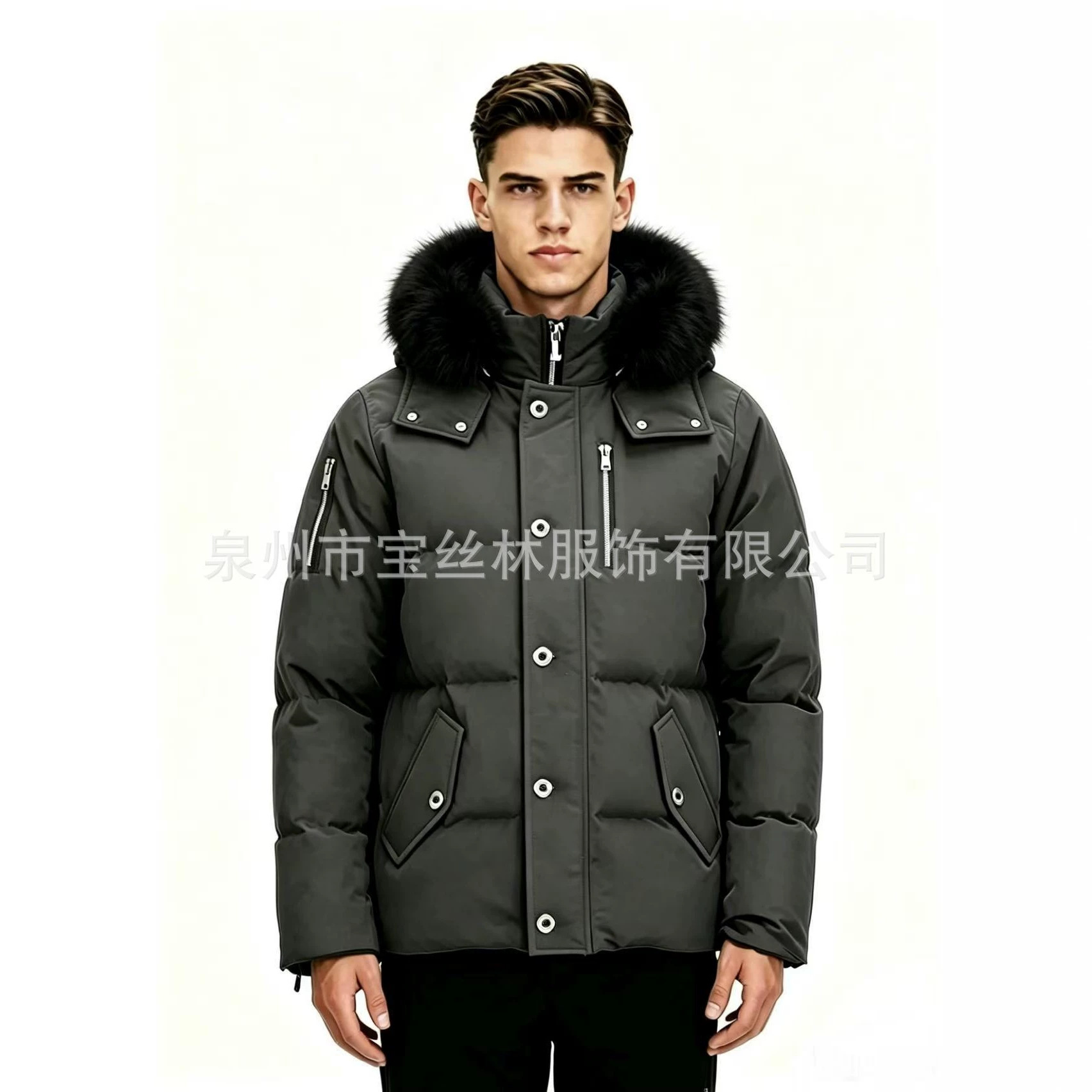 PalmMoose06MenCanadianStyleFurHooded3QDownJacket 3