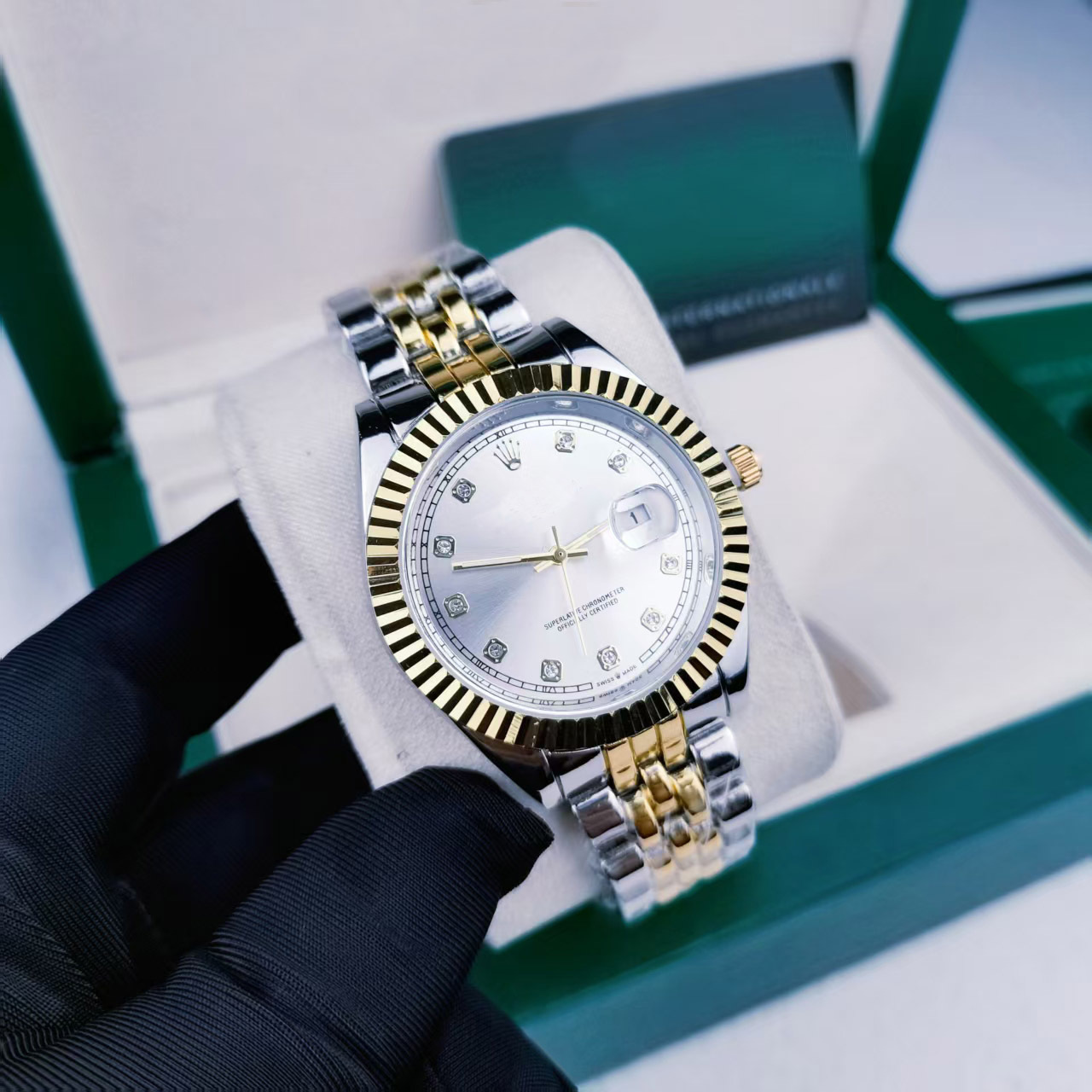 日志实心钢带12钻间金白