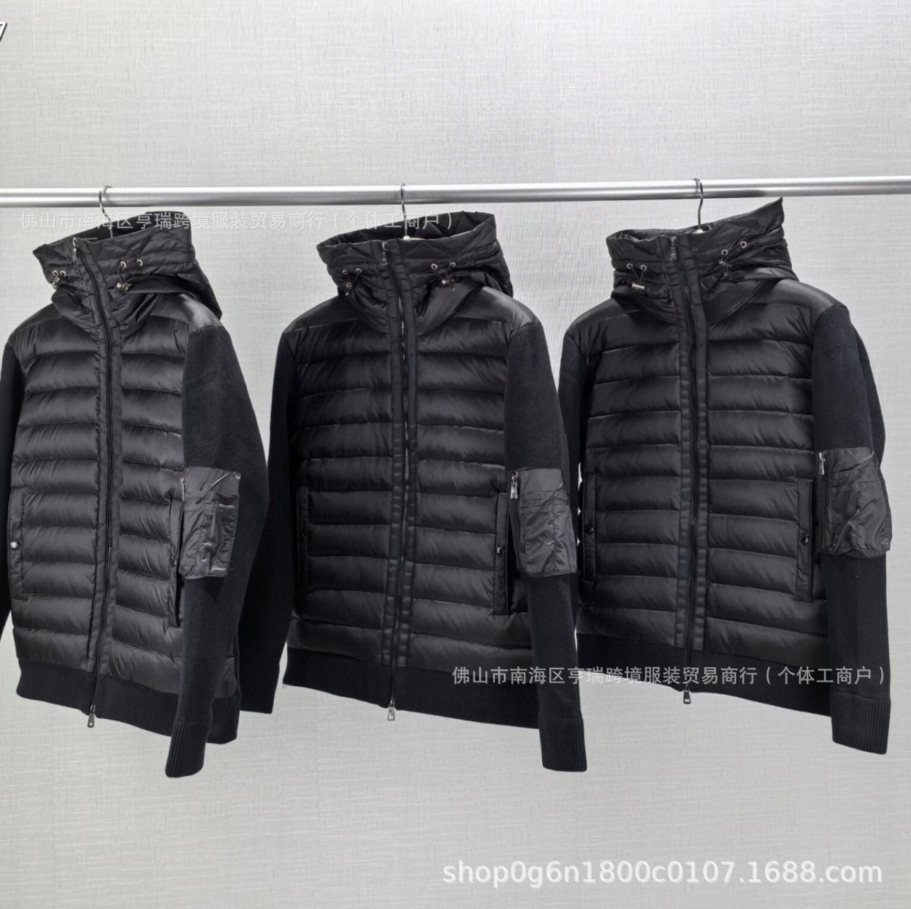 欧洲站新款M家针织拼接休闲羽绒服男白鸭绒保暖时髦修身羽绒外套