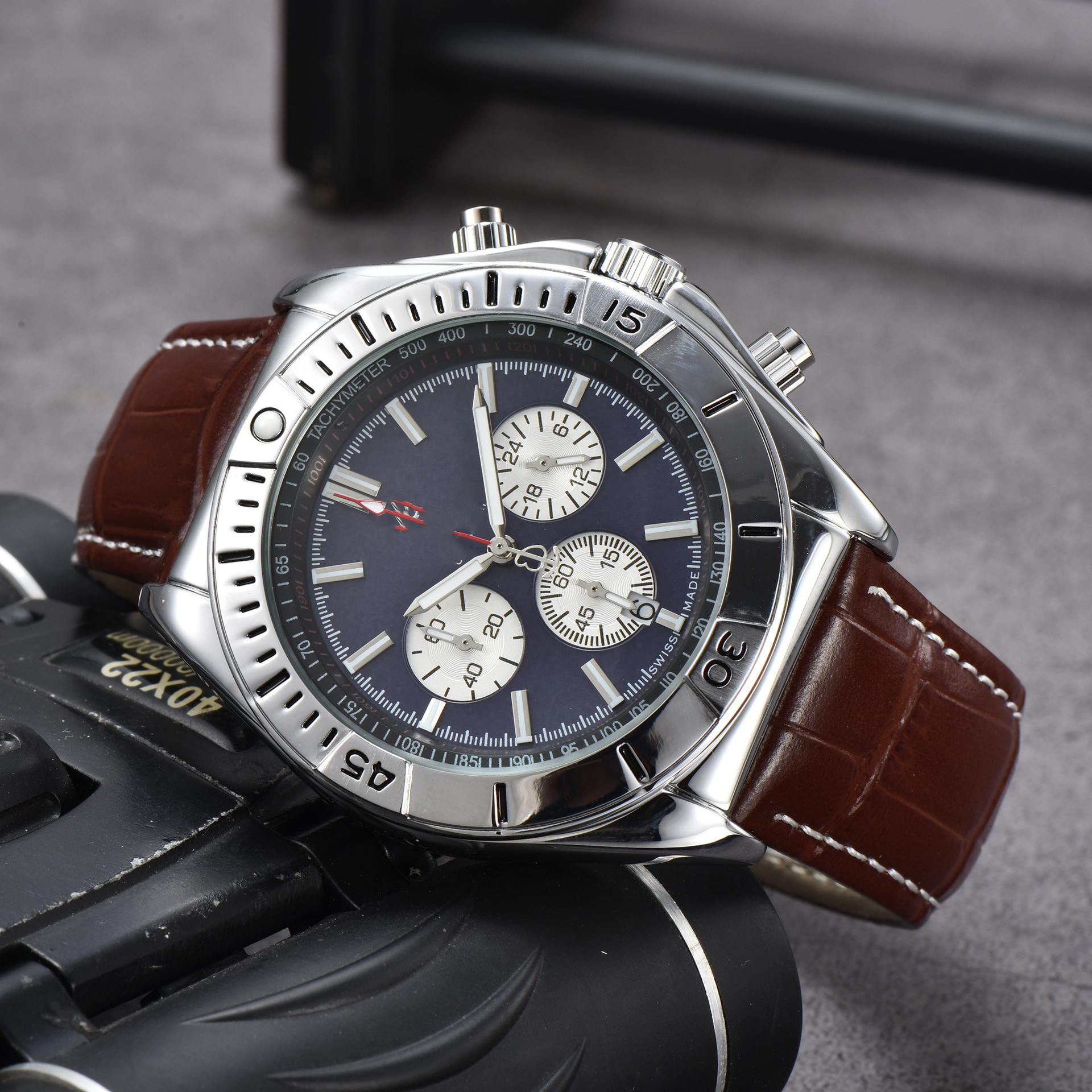 2023外贸热销男士钢带皮带BNL手表6针石英皮带手表厂家批发一件代 12