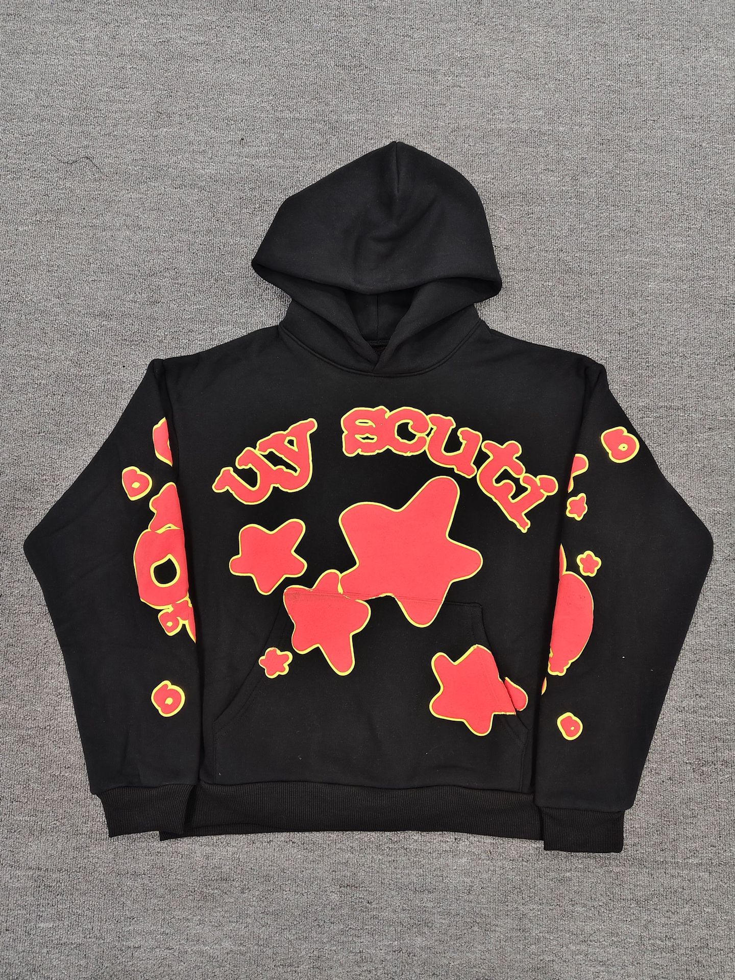 海外原版重磅450G加厚糕绒卫衣连帽衫男发泡印蜘蛛Sp5der hoodies 75