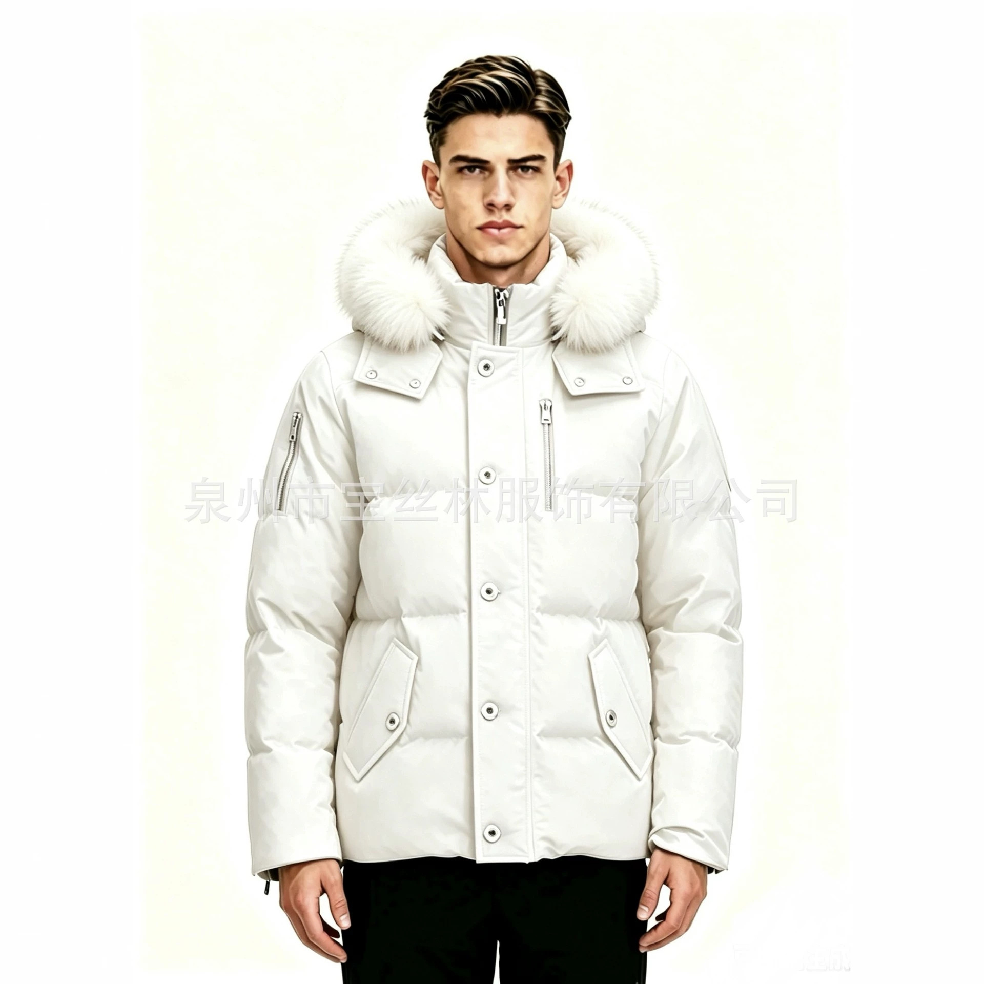 PalmMoose06MenCanadianStyleFurHooded3QDownJacket 5