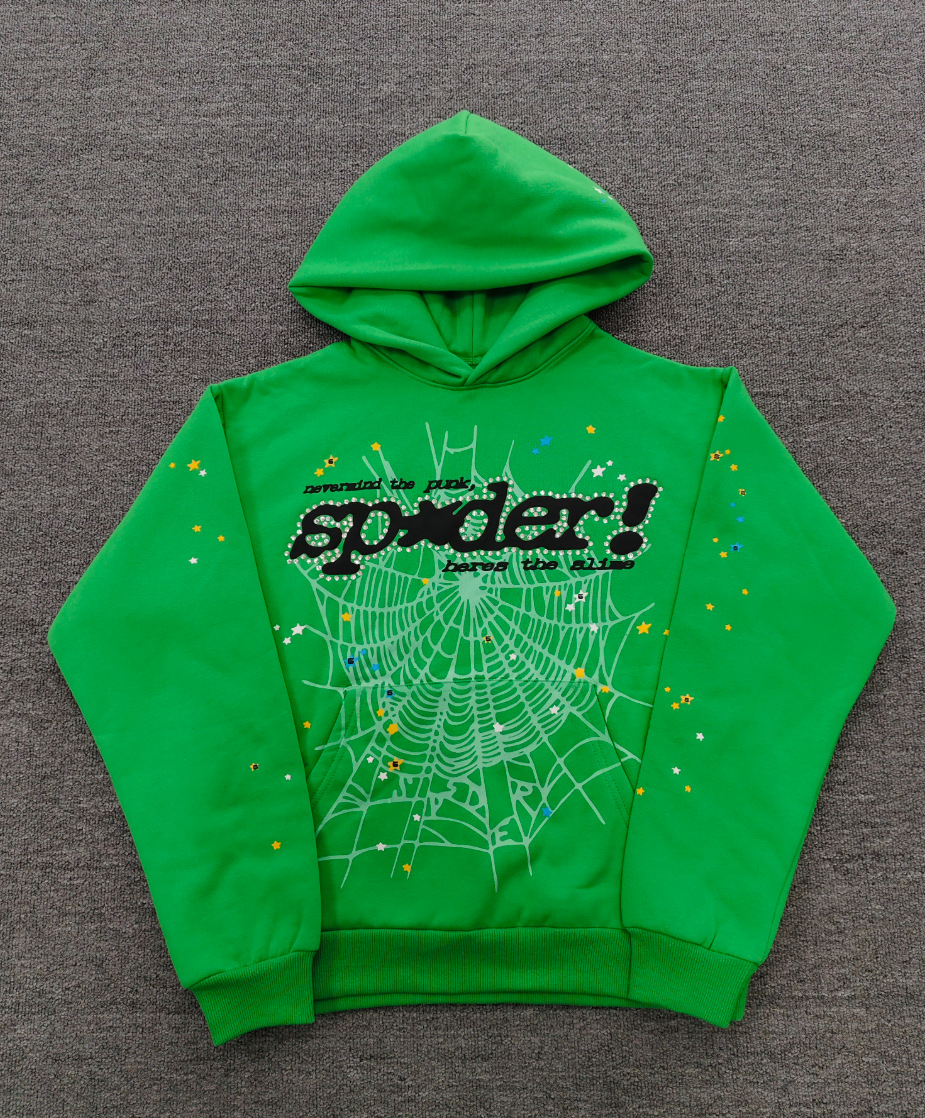 海外原版重磅450G加厚糕绒卫衣连帽衫男发泡印蜘蛛Sp5der hoodies 57