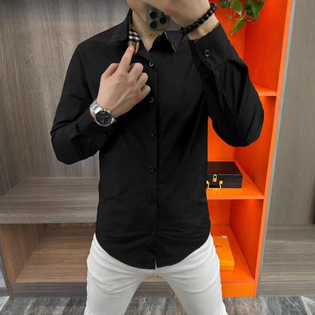 商务休闲简约男士春夏季长袖衬衫个性黑色拼接百搭舒适上衣 2