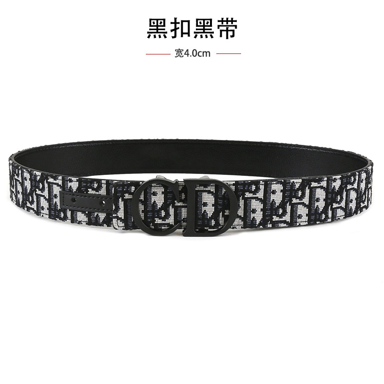 跨境男士皮带3.8cm时尚平纹荔枝纹简约布带皮带字母cd扣头腰带 3