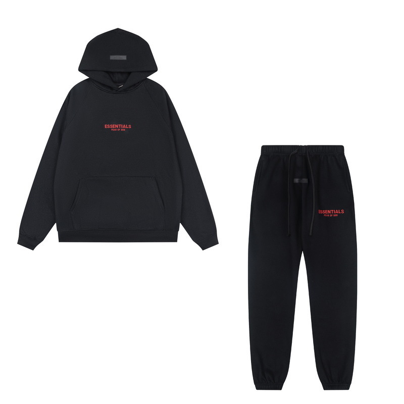 新款FEAR OF GOD ESSENTIALS植绒字母男女休闲宽松加绒连帽卫衣潮 100