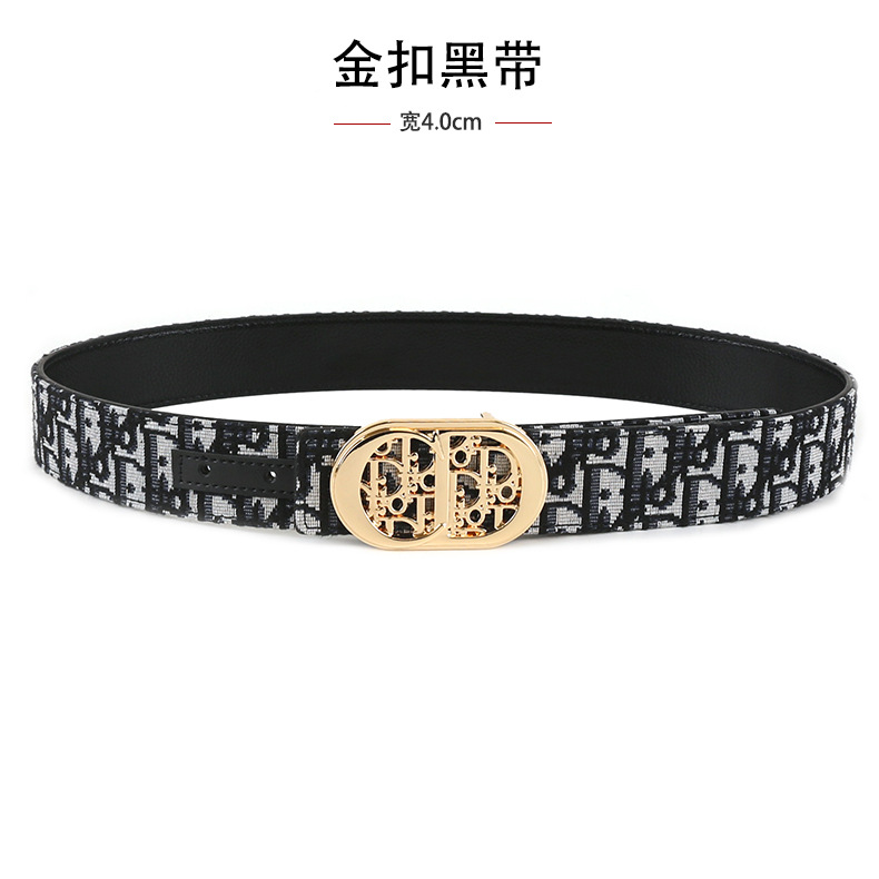 跨境男士皮带3.8cm时尚平纹荔枝纹简约布带皮带字母cd扣头腰带 18