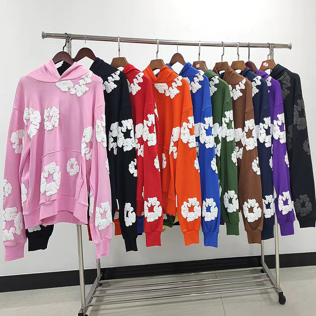 黑线正确版450G发泡木棉花卫衣连帽衫牛仔眼泪Denim Tears Hoodie