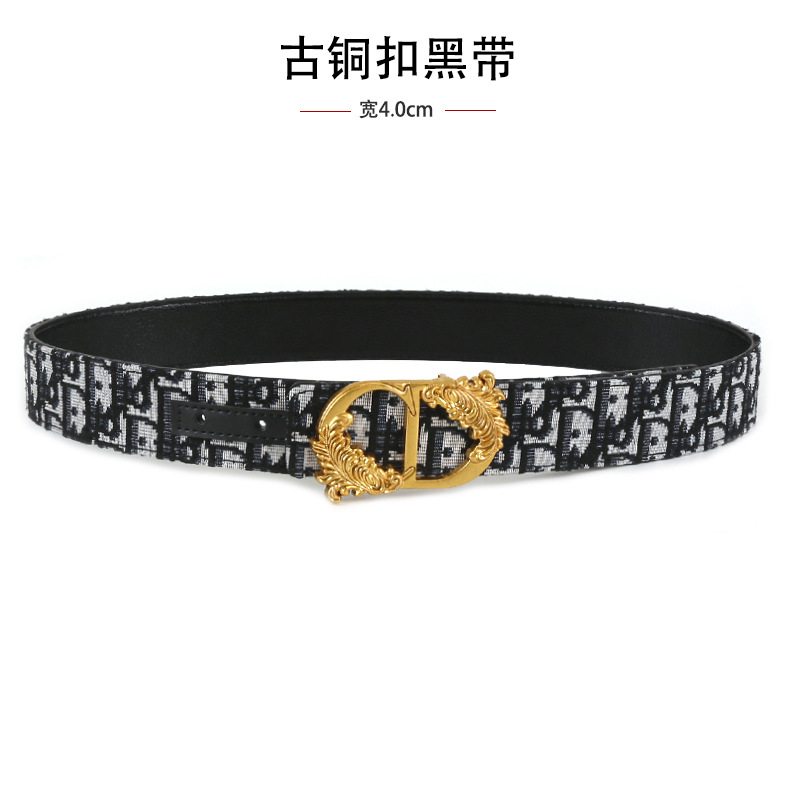 跨境男士皮带3.8cm时尚平纹荔枝纹简约布带皮带字母cd扣头腰带 6