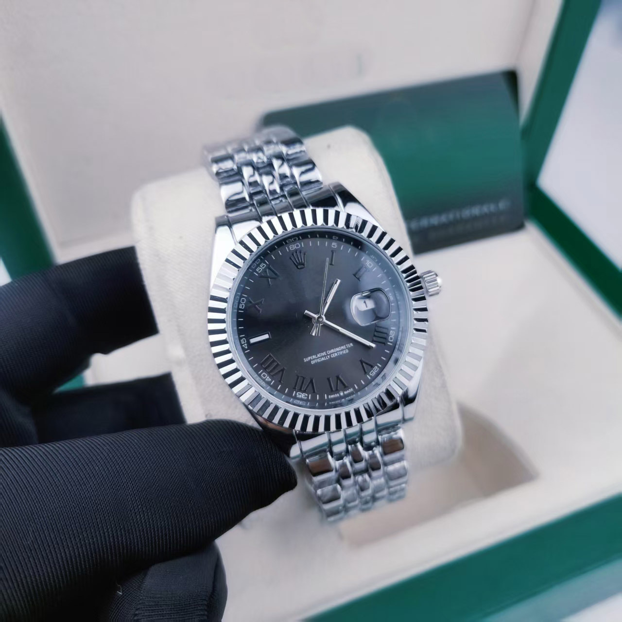 日志实心钢带罗马银灰