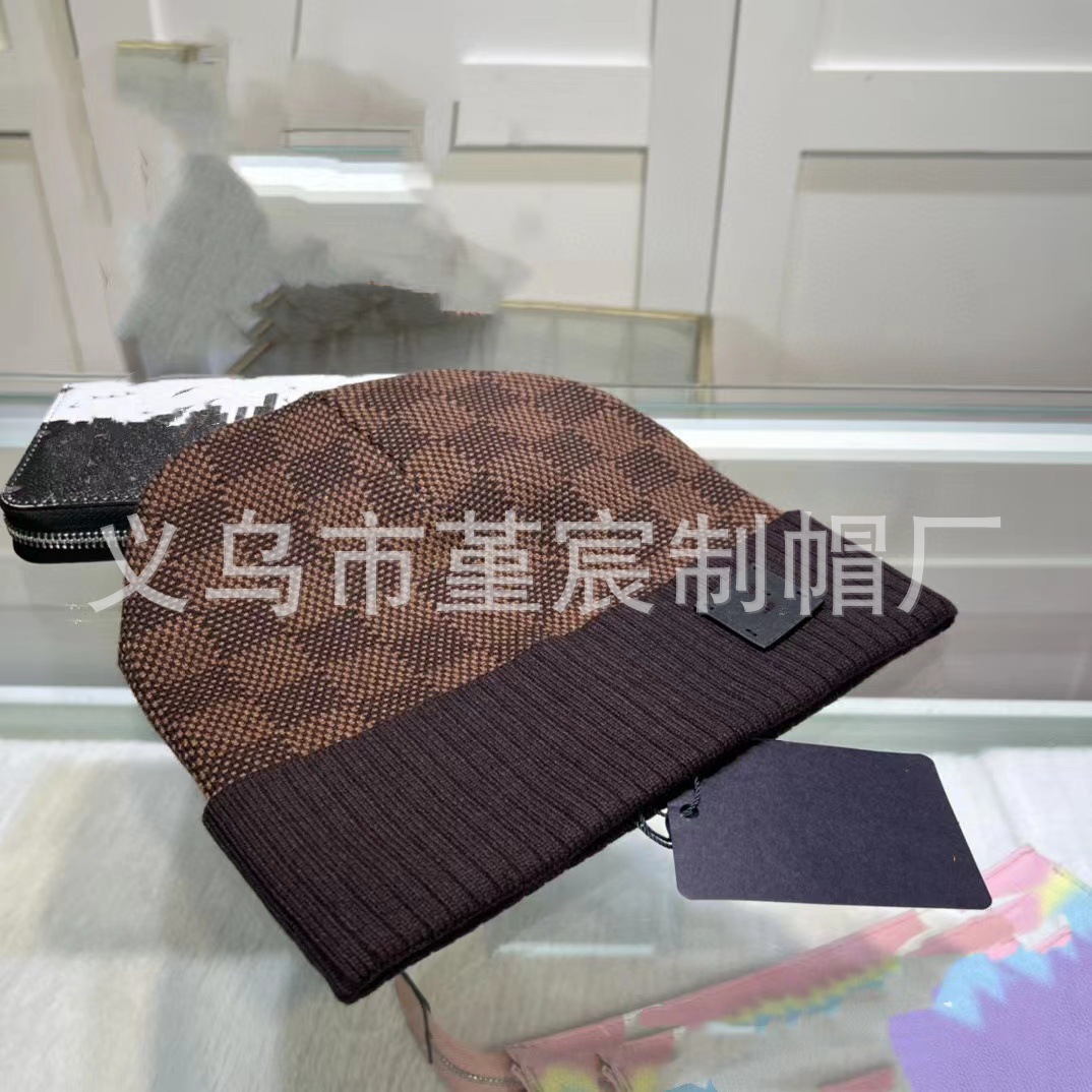 跨境外贸秋冬款L家卷边毛线帽女网红百搭冷帽保暖满印花针织帽男 11