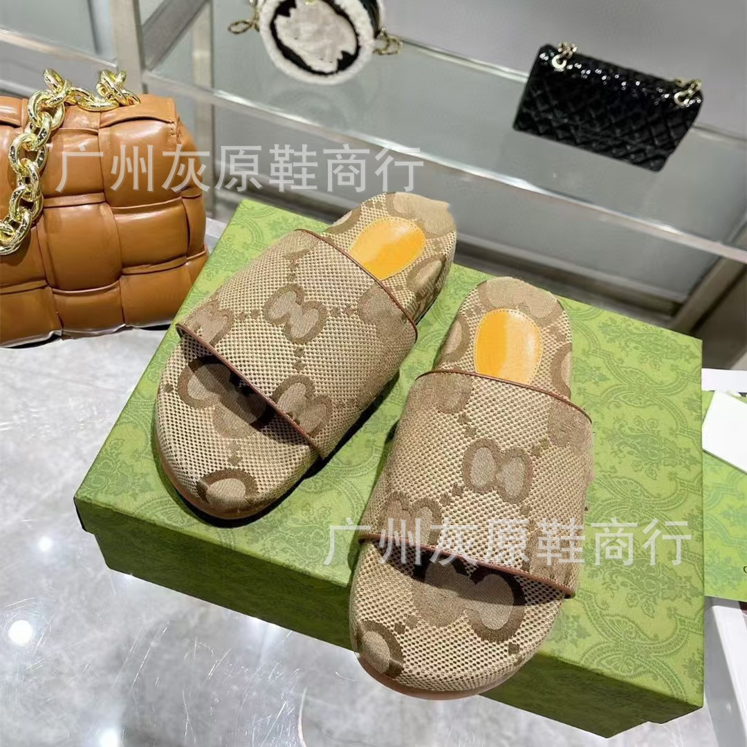 G家2023新款网红夏工厂直销刺绣拖鞋印花增高厚底休闲一字女凉拖 16
