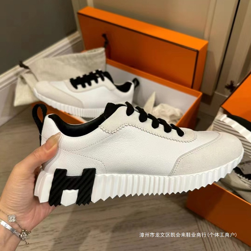 bouncing运动鞋女春夏2025新款H家复古休闲鞋情侣厚底小白鞋女