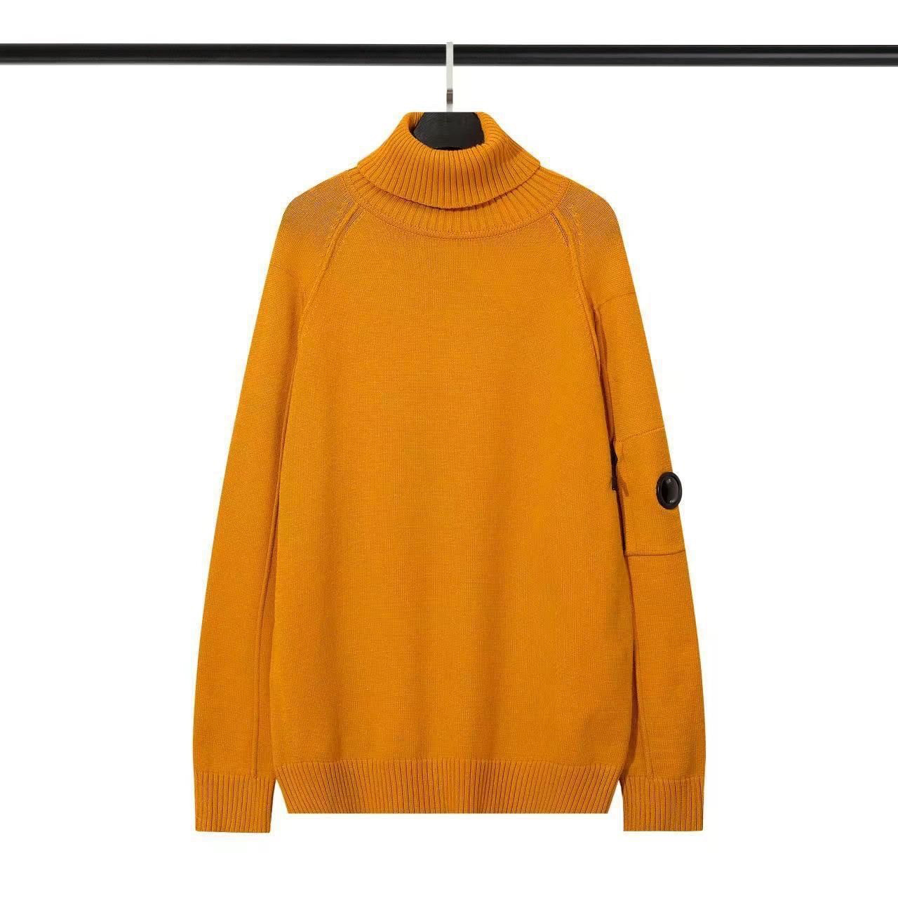 橙色高领针织羊毛衫