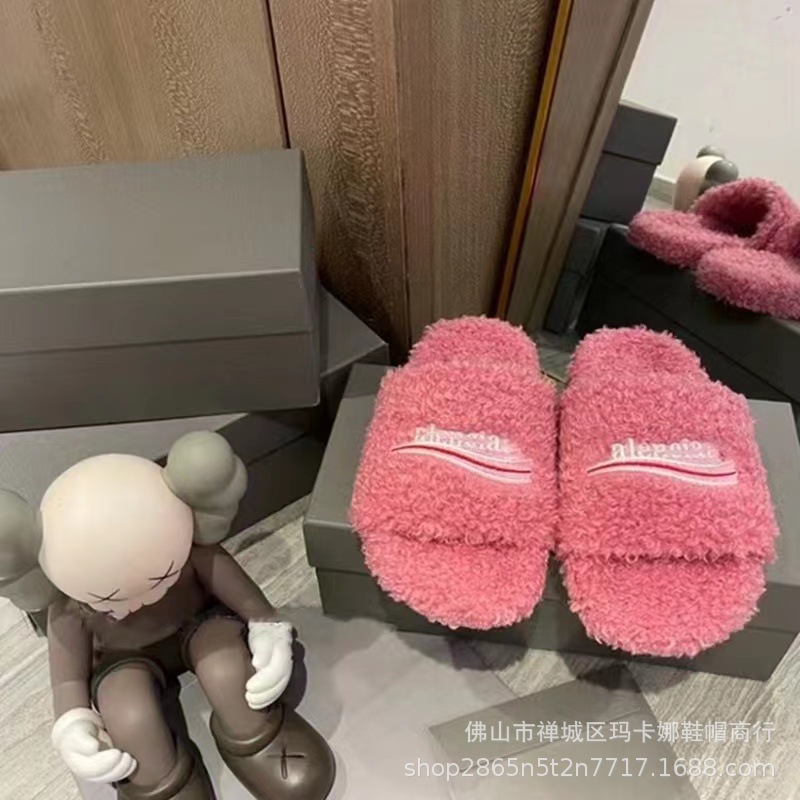 巴黎毛毛拖鞋女外穿2024新款字母刺绣厚底羊羔毛秋冬平底一字拖鞋 8